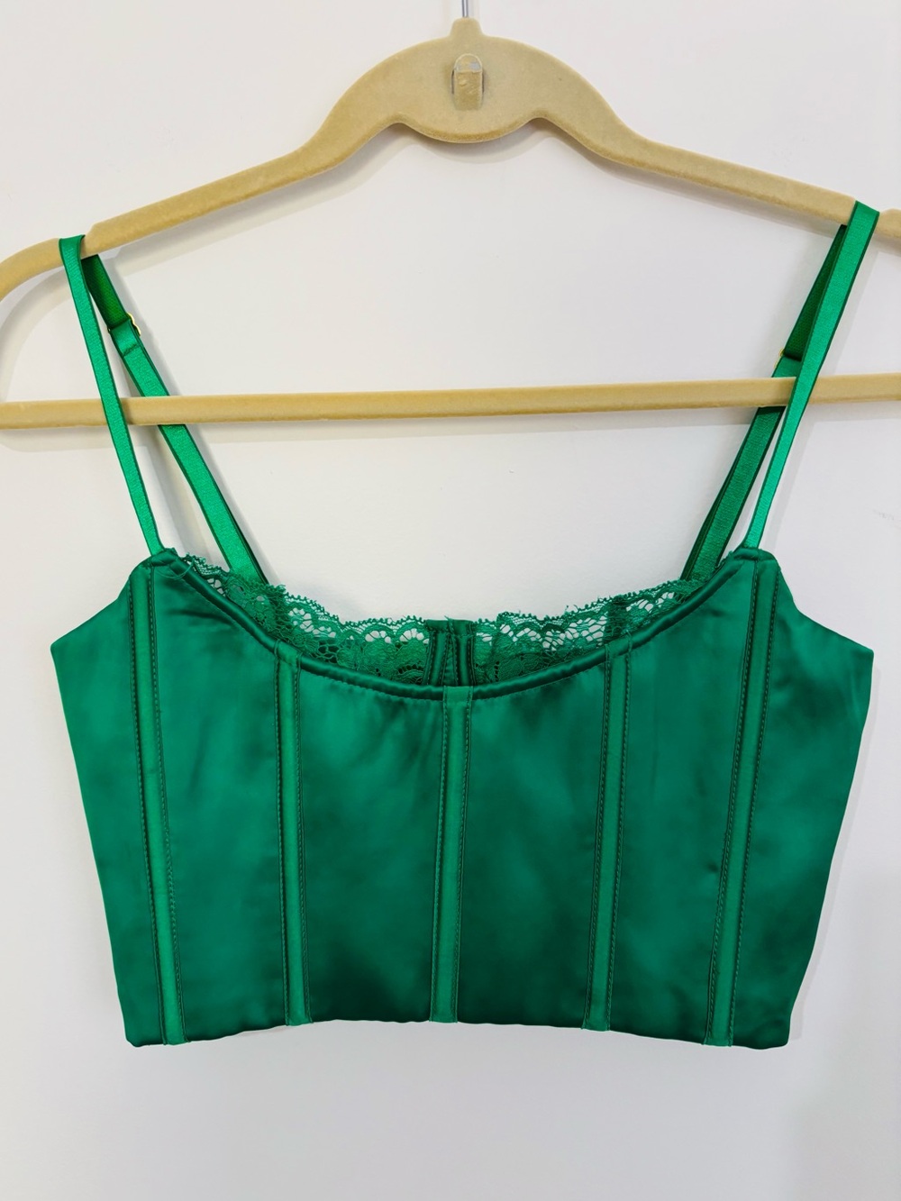 Meshki Vibrant Green Satin Lace Trim Corset